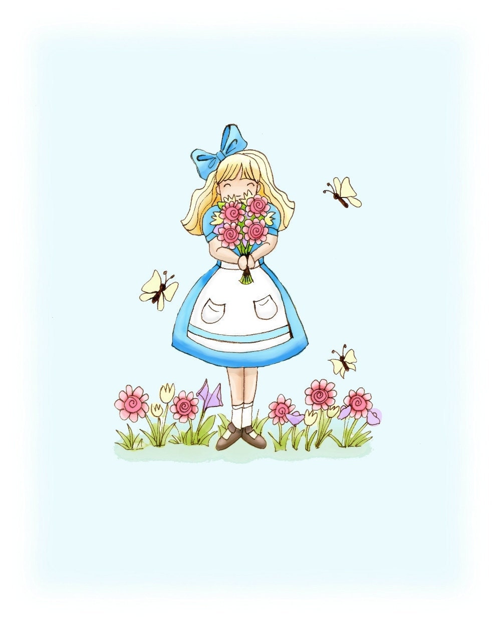 Alice in Wonderland Fairy Tale Print, Blue, Kids Wall Art, 8x10 whimsical Print, girls room decor