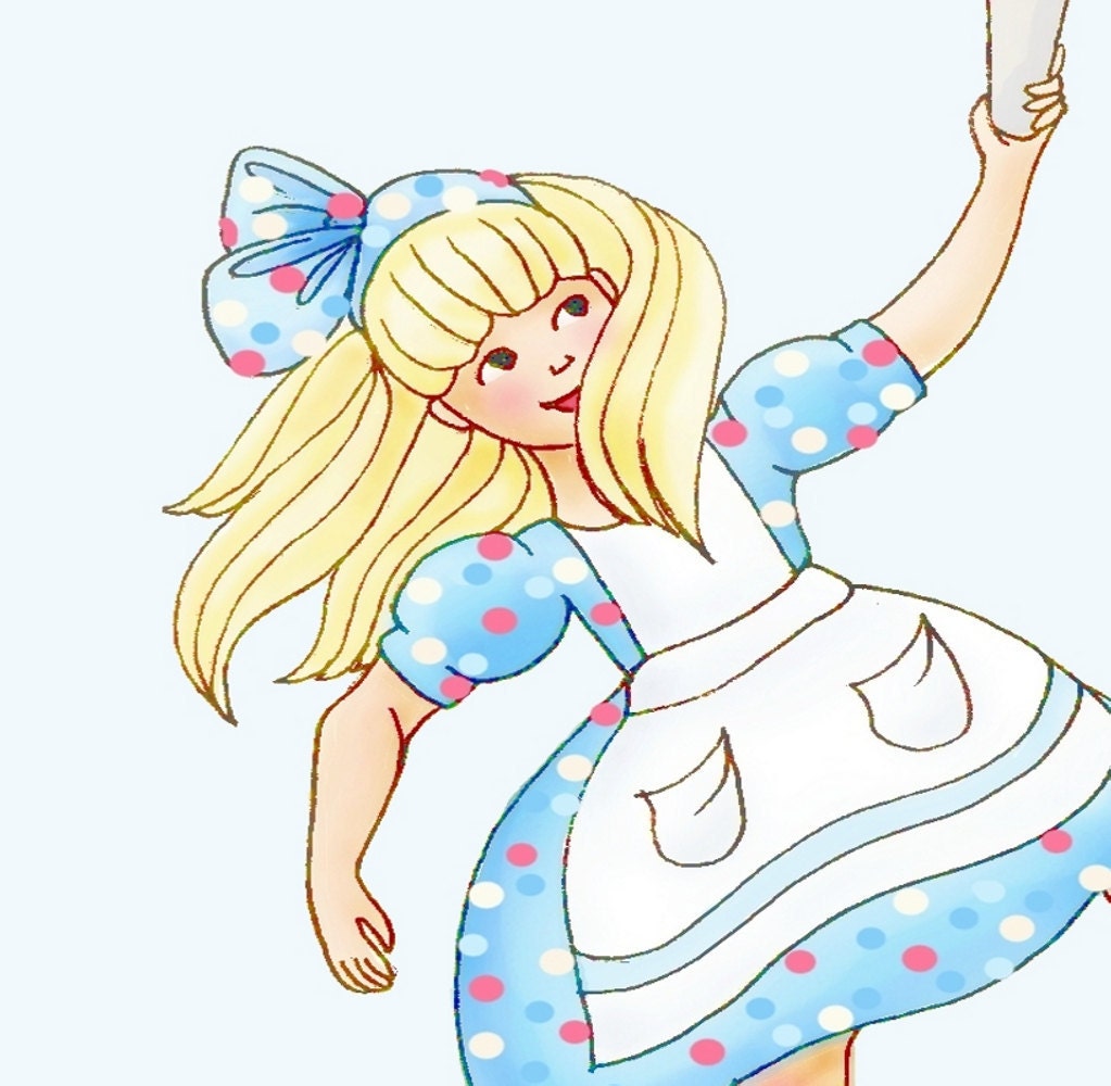 Alice in Wonderland, Mushroom Umbrella, Fairy Tale Girls Room Decor, Childrens Art Print, 11x14