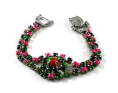 Vintage Hand Painted Neon Green, Pink and Black Bracelet