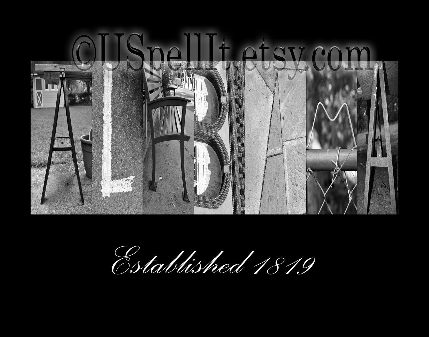 Alabama Alphabet Letter Photography year established 11x14 unframed