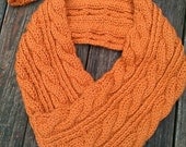 Chunky Cable Knit Wrap and Hat Set Orange Wool