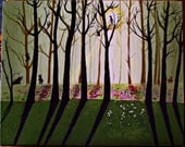 Original Acrylic Three Bears Imagination Forest Painting 20x16 Wrapped Canvas  morning Folk Art Landscape Nature