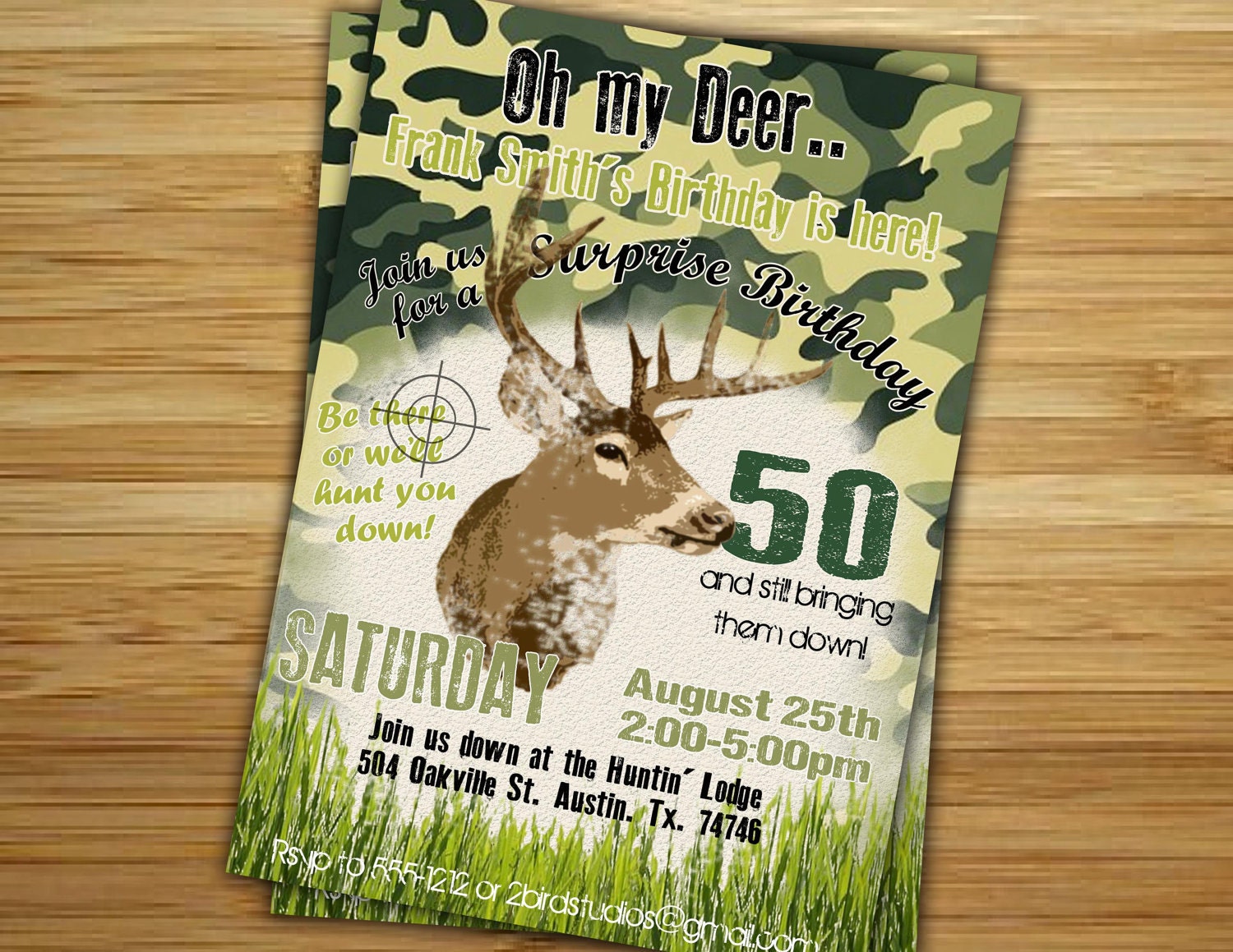 Hunting Birthday Party Invitation / invite - 30th 40th 50th birthday - Hunting invitation- Printable party decorations