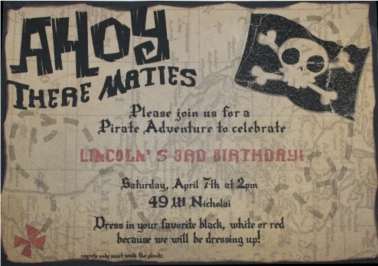 Hand Crafted Pirate Invitation with custom burnt edges
