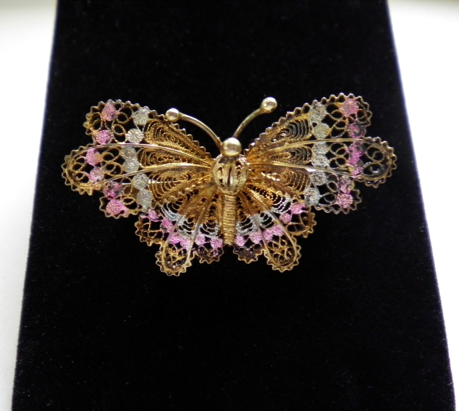 Vintage Silver Filigree Butterfly Brooch Pin marked 900