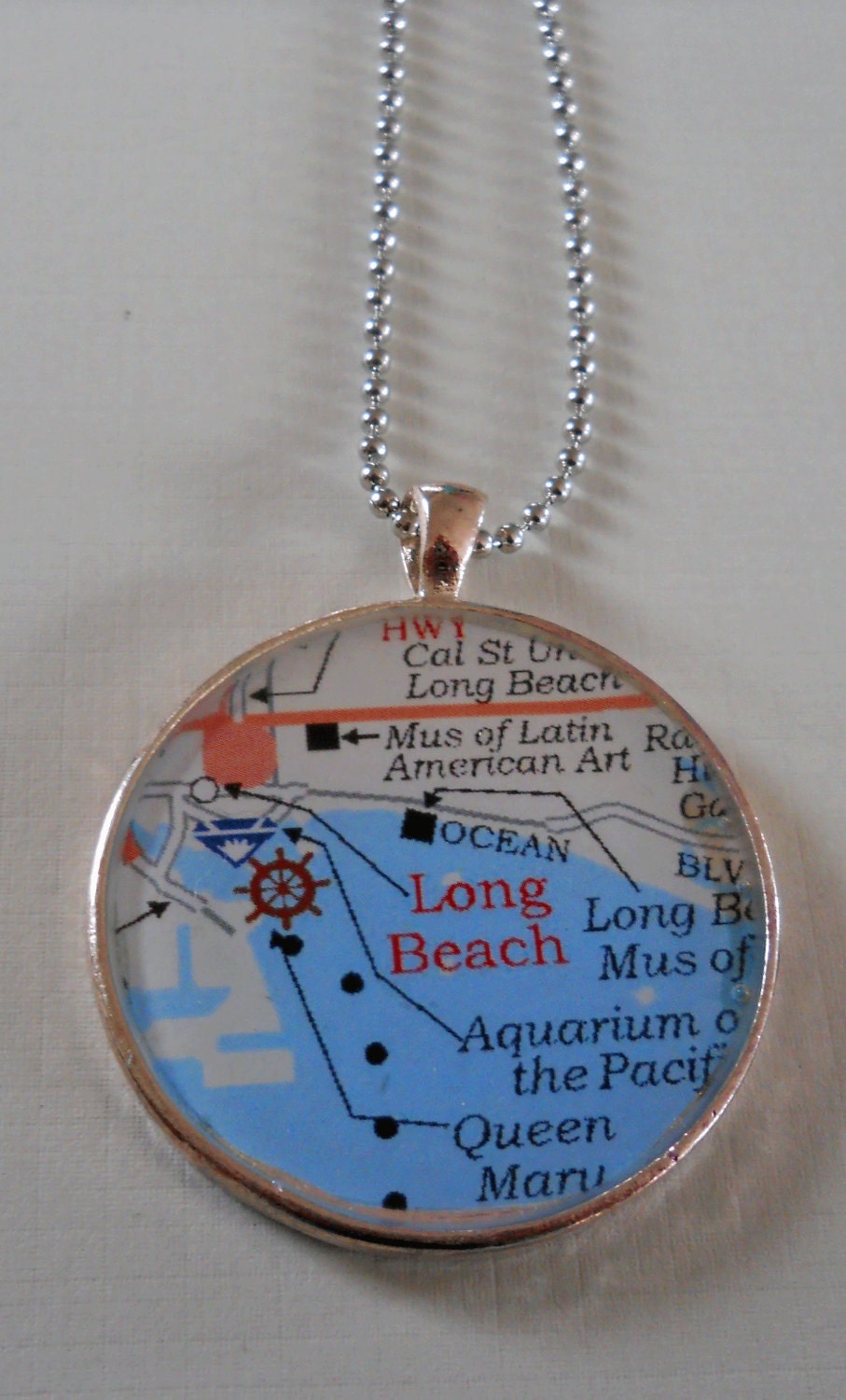 Large Silver Necklace ANYWHERE IN WORLD Map Round 1.5" Pendant