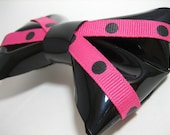 Black vinyl hair bow pink blue white polka dot zebra