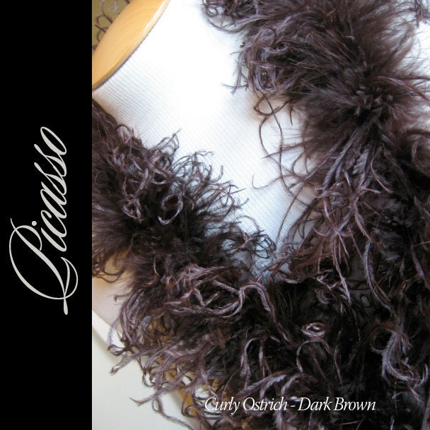 DIY Curly Ostrich Puffs Clips - Curly Ostrich Feathers - 12" (1Ft) feather strip - dark BROWN