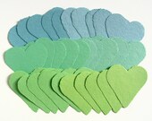 Handmade paper hearts, shades of green and aqua, recycled, deckle edge, set of 30