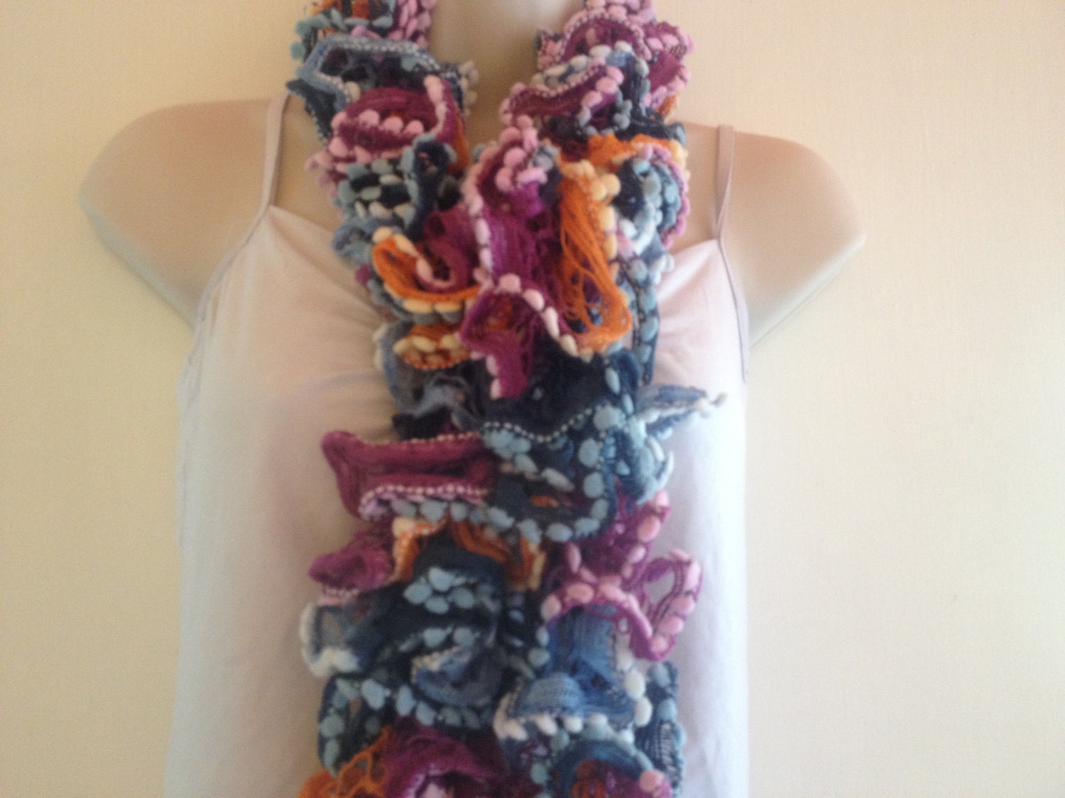 scarf, multicoloured scarf, pink, wine, blue,orange with multicoloured edging summer, winter, spring fall scarf,soft and fluffy