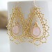 Rose Quartz Earrings - Bezel Set Stone Earrings - Gold and Pink Earrings - Bridal Jewelry