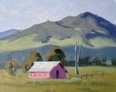Original oil painting impressionist realism "Faded Crimson Barn", 8 x 10