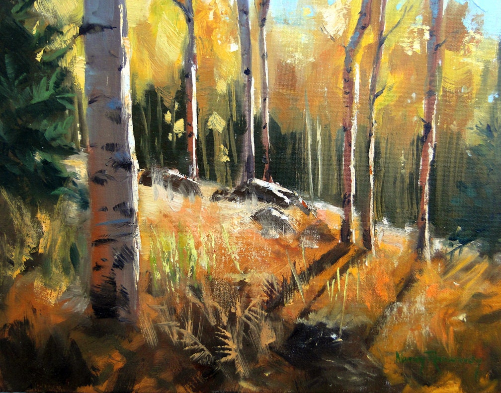 Fine art blank notecard "Golden Afternoon" of aspen painting