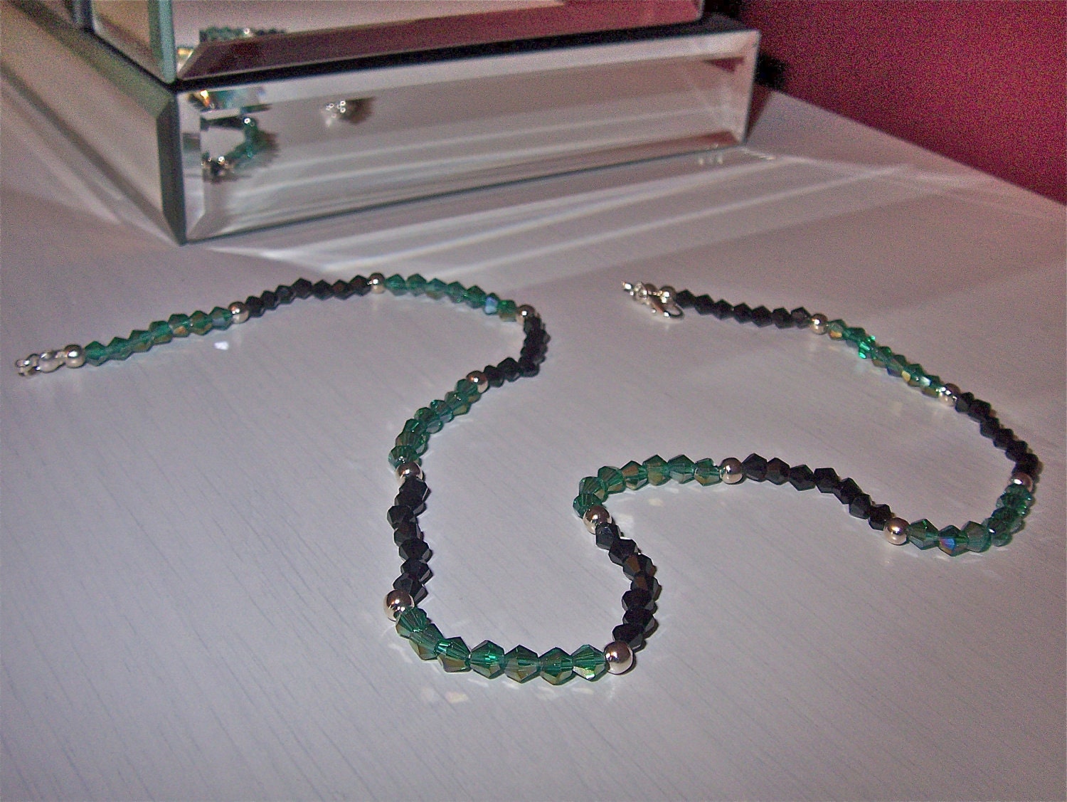 Green and black Swarovski crystal necklace