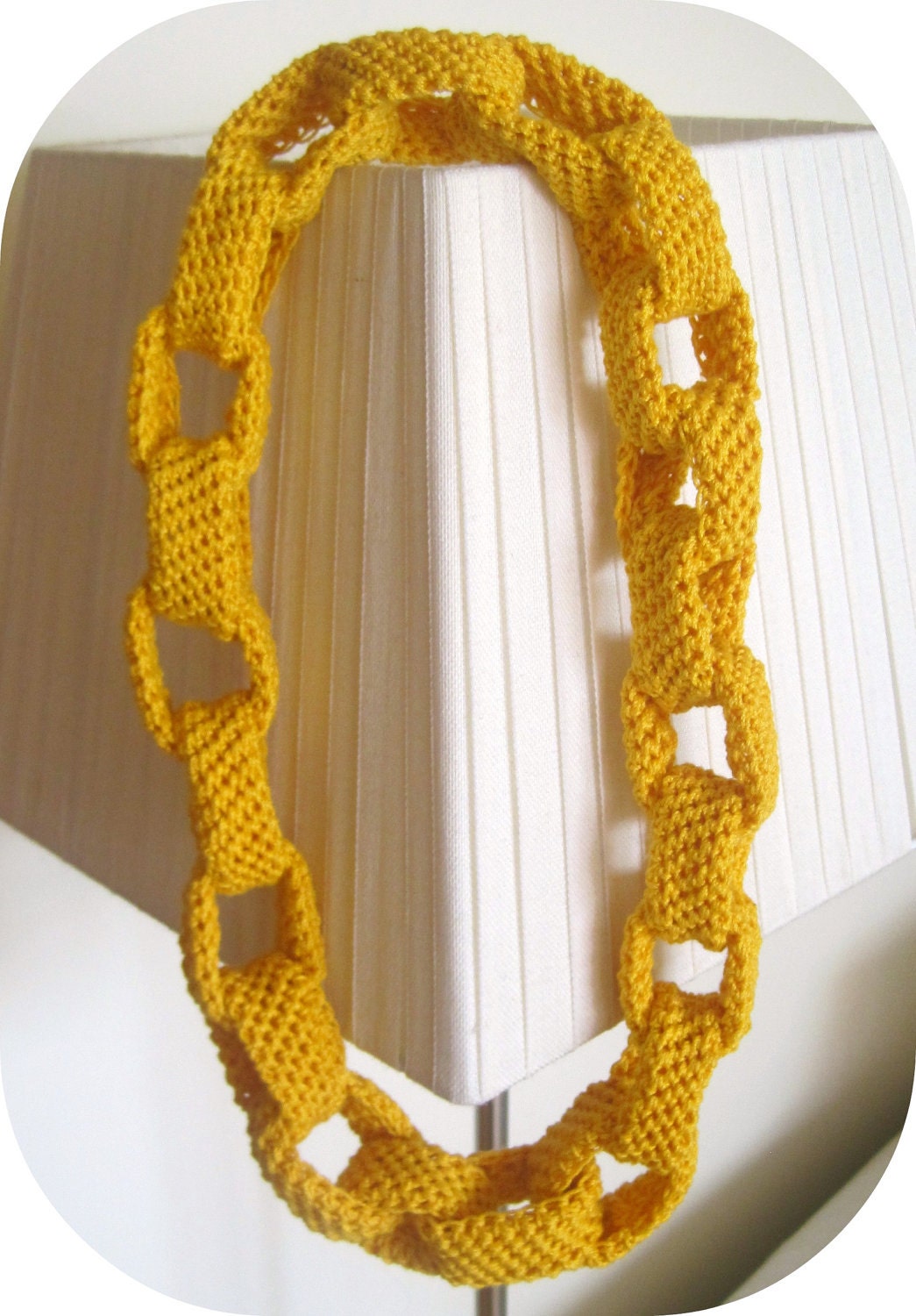 Handmade crochet necklace, yellow, organic cotton