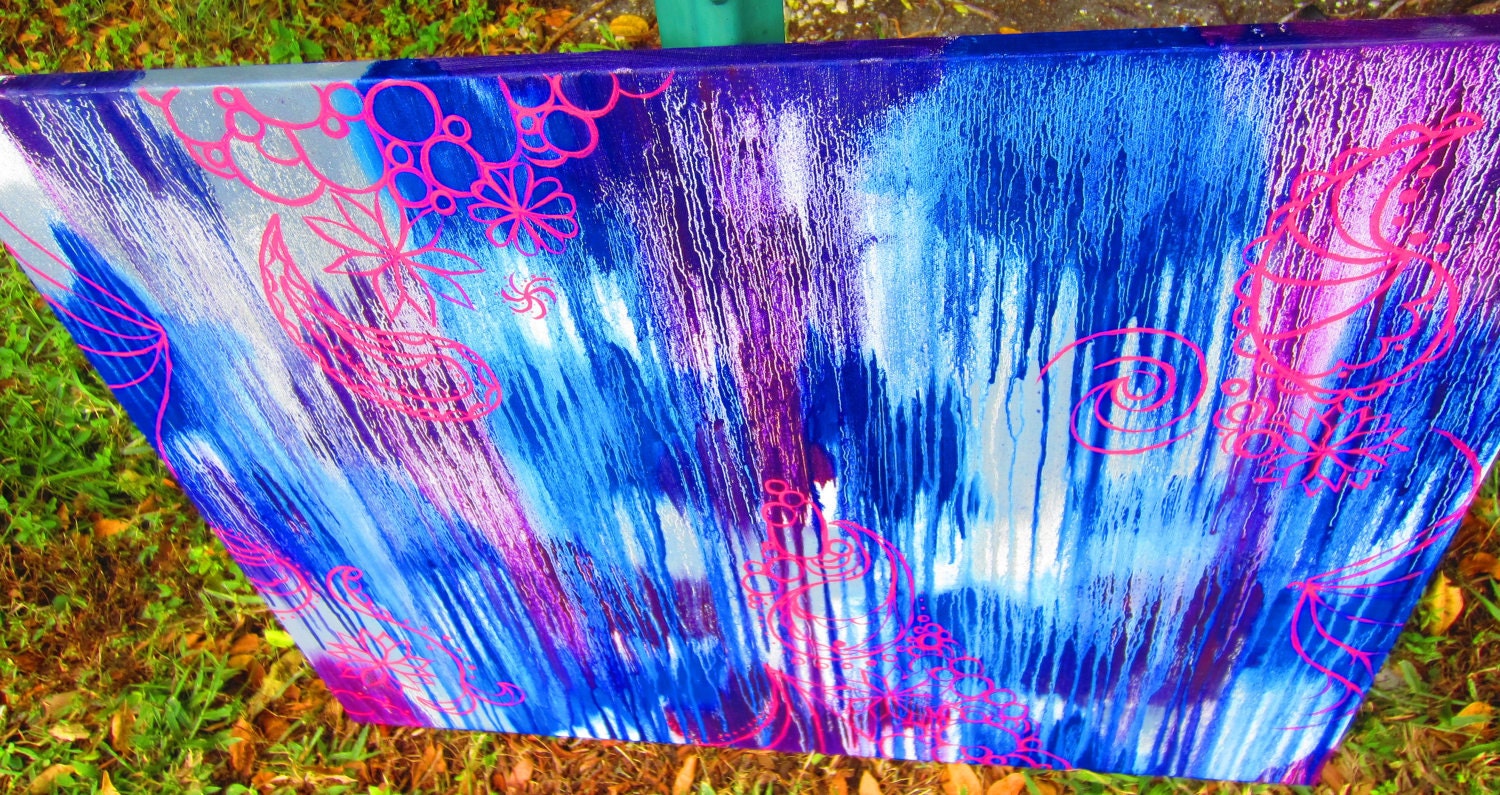 blue purple gray & pink paisley abstract oil painting 28"X30"