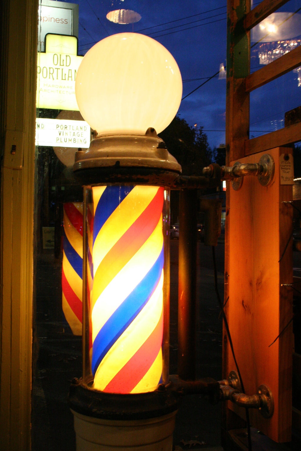 1920s Lighted Barber's Shop Pole with Cast Iron Body -  Antique with Original Parts