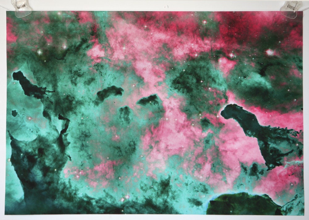 Astronomy Fabric Cosmic Ice Scultpures Photograph Teal Pink on EQ Printable Cotton Fabric Sheet