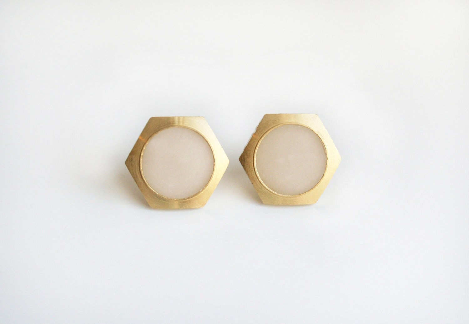 Clear white circle Geometric Hexagon stud earring