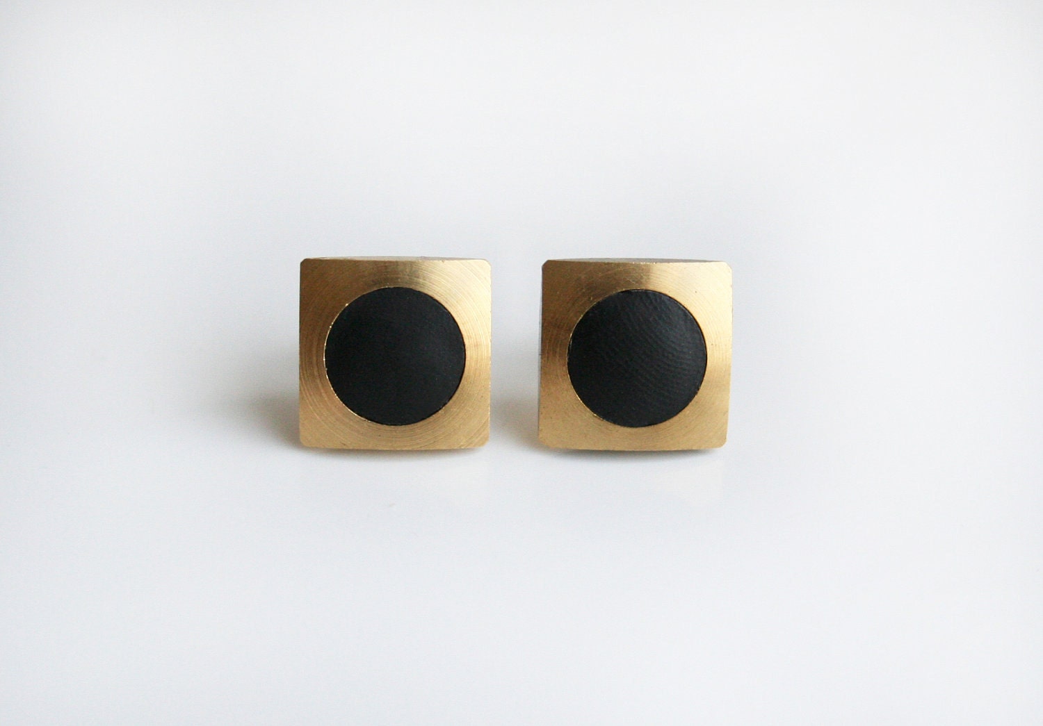 Geometric square with black circle stud earring