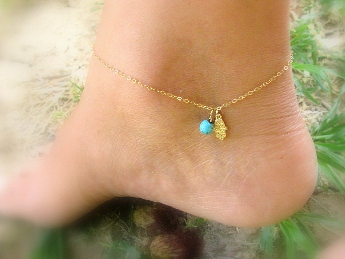 Ankle bracelet, anklet, Hamsa gold anklet, hamsa bracelet, gold anklet, foot jewelry, gold ankle bracelet, thin delicate, gold bracelet