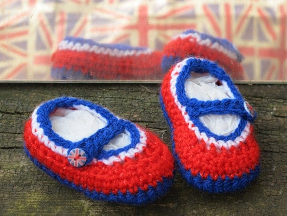 Crocheted Mary-Jane Jubaloos - shoes made to mark the Queen's Diamond Jubilee