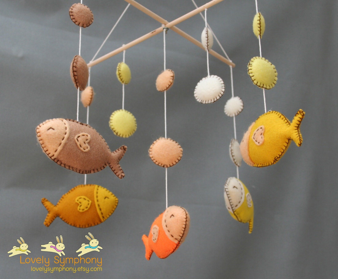 Tropical fishes baby mobile - golden fishes hanging mobile