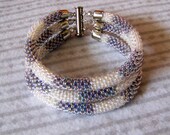 SALE - Beadwork - 3 Strand Bead Crochet Bracelet in white and grey - beaded bracelet - beaded jewelry