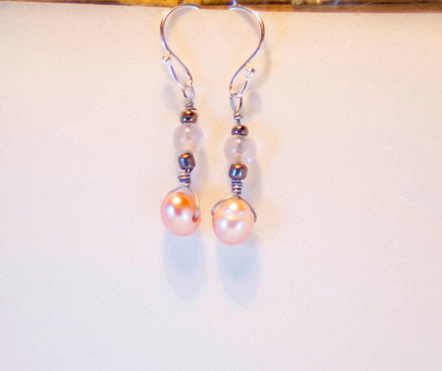 Bridal Pearl and Rose Quartz Earrings