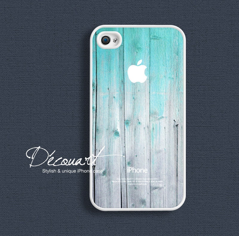 iPhone 4 case, iPhone 4s case, case for iPhone 4, mint wood pattern with apple logo W284
