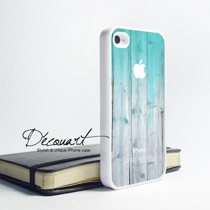 iPhone 4 case, iPhone 4s case, case for iPhone 4, mint wood pattern with apple logo W284