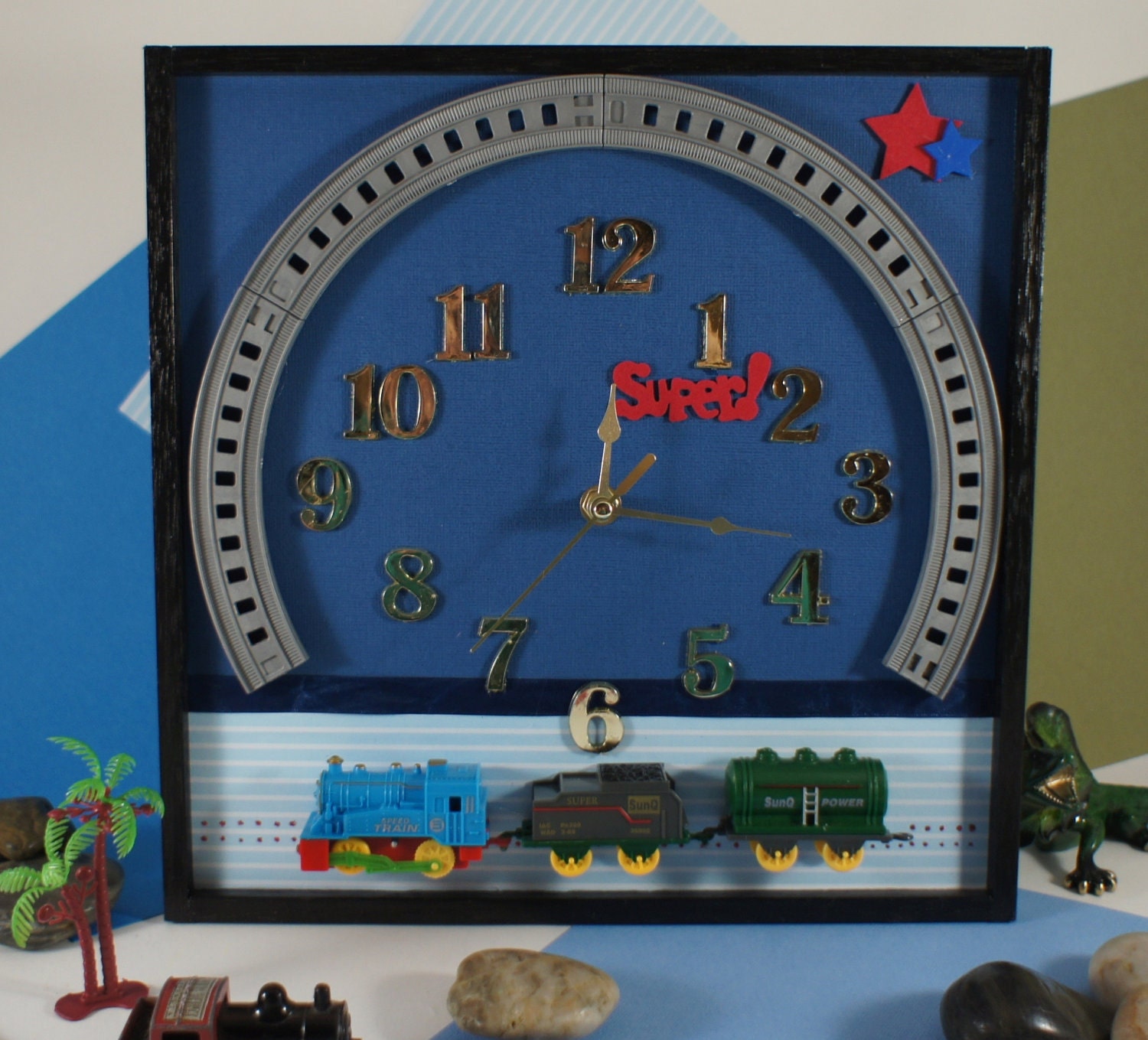 Train Clock, Unique Wall Clock for Train Birthday Gift for Girls or Boys Room Decoration, Handmade in Australia By N-Chanted Clocks & Gifts