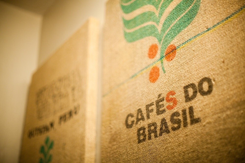 framed coffee sacks