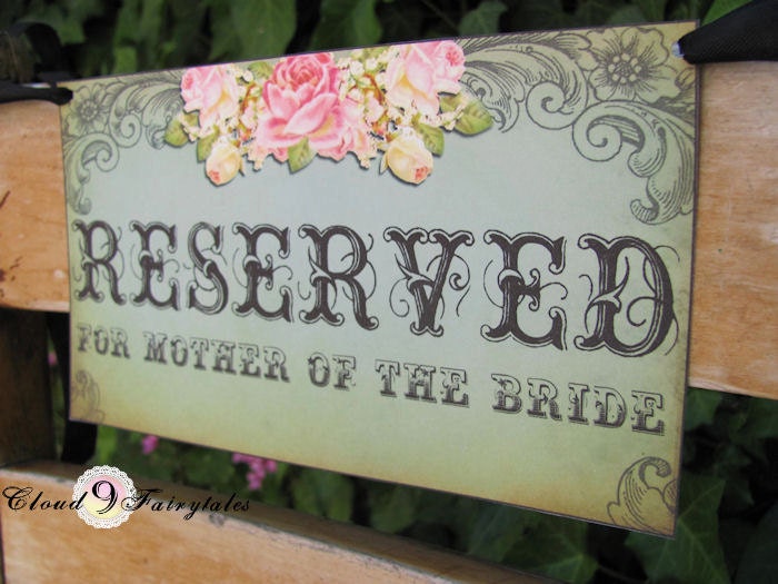 Wedding Signs Bride Groom Table Reserved Chair Signs Vintage Garden Roses Shabby chic Reception Party Table Cards Custom Wording Set of 4
