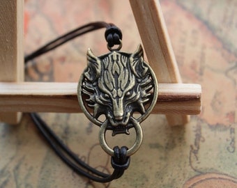 wolf bracelet,retro wolf head pendant bracelet,brown leather bracelet---B008