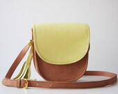 LIME - Cross Body Leather Bag in Nude and Pale Lime Yellow