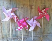 Pinwheels - Light Pink and Hot Pink - Set of 6 Paper Pinwheels