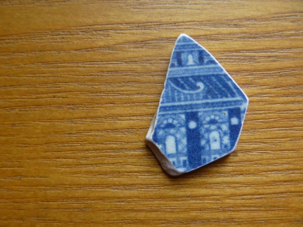 sea pottery pendant - blue Chinese design from a Scottish beach