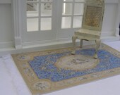 Beige and clear blue aubusson rug - medium size