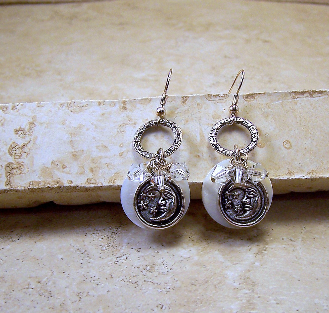 Sophia's White Magic celestial mystical moon and stars with crystals petite pierced earrings TAGT tenX