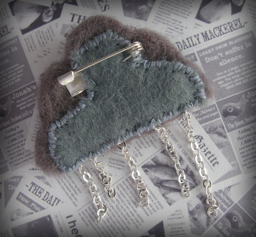 Gloomy Rain Cloud Needle Felted Brooch