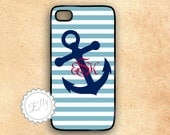 Anchor nautical stripes monogram preppy Apple iPhone 4 / 4S Plastic Case Cover Sprint AT&T Verizon
