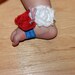 ON SALE Fourth 4th of July Baby Barefoot Sandals- Red White and Blue- Newborn Baby- Shabby chic flower- Photo Prop