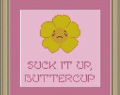 Suck it up, buttercup: cute Kawaii cross-stitch pattern