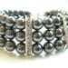 Multi Strand Pearl Cuff Bracelet w Rhinestones Swarovski Pearl Triple Strand Bridesmaid Jewelry in Black Gray White Ivory Pearls