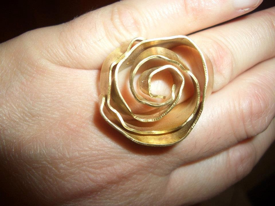 OOAK Rose ring, silver plated ring, bronze ring, handmade ring.