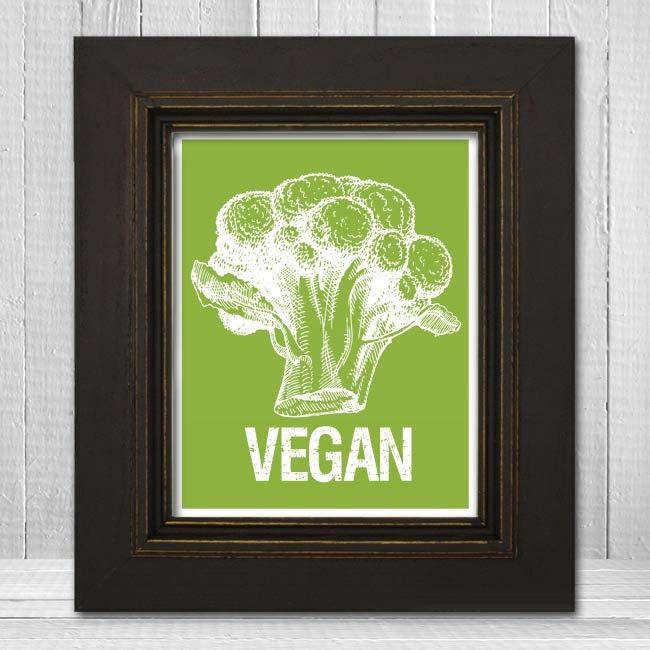 Vegan Poster Print 11x14 - Vegan Letterpress Print - Vegan Wall Art Print - Vegan Typography - Broccoli Print - Choose Your Background Color
