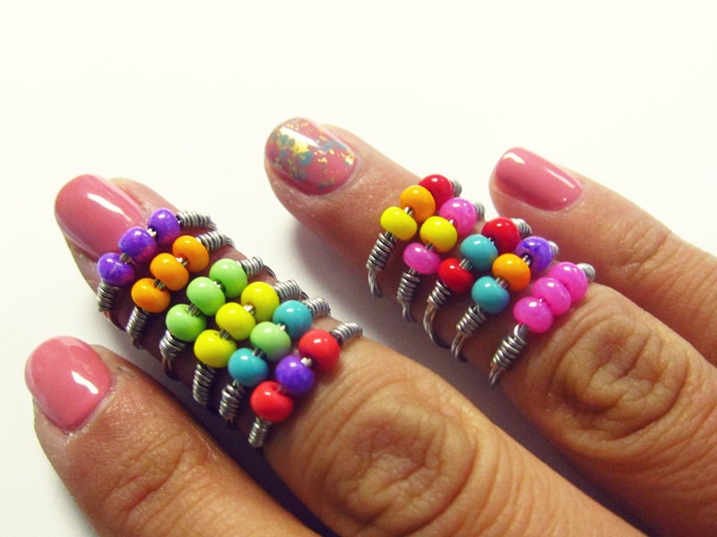 Silver Trio Bead Ring - Custom Color Options