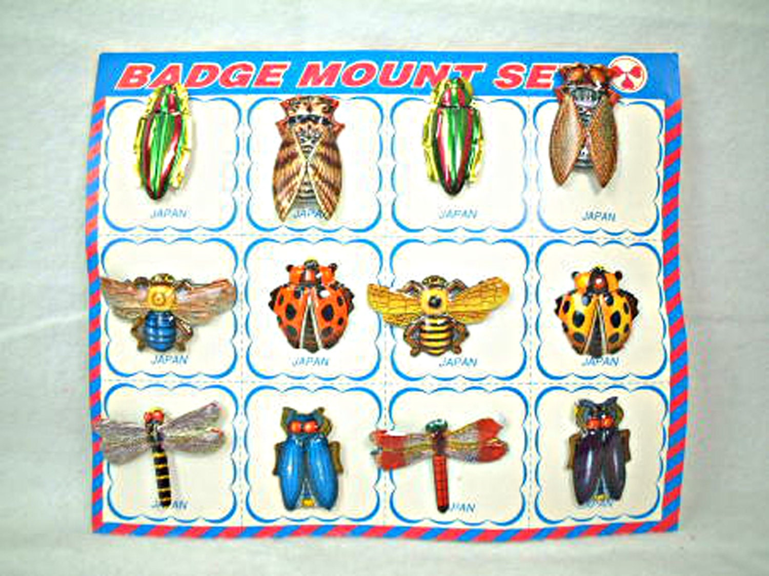 Vintage tin  insect badge 12set from Japan - muupygame