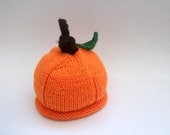 Pumpkin Hat, Pixie, Baby, Infant, Newborn Baby Hat-Newborn baby hat- Knitting hat-All Sizes Fall Shower Gift Halloween Orange Custom
